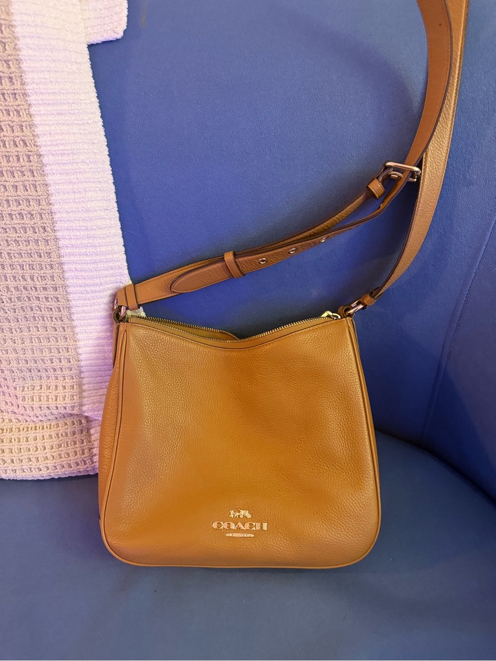 Coach Tan Pebbled Leather Shoulder Bag with Gold Hardware